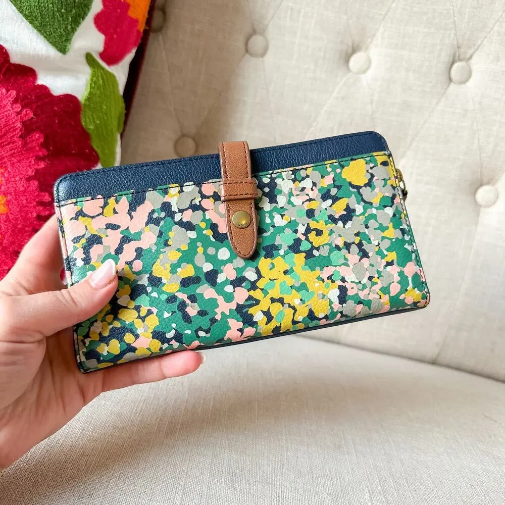 Fossil Emma Navy Green Yellow Pink Floral Wallet - Picture 1 of 9